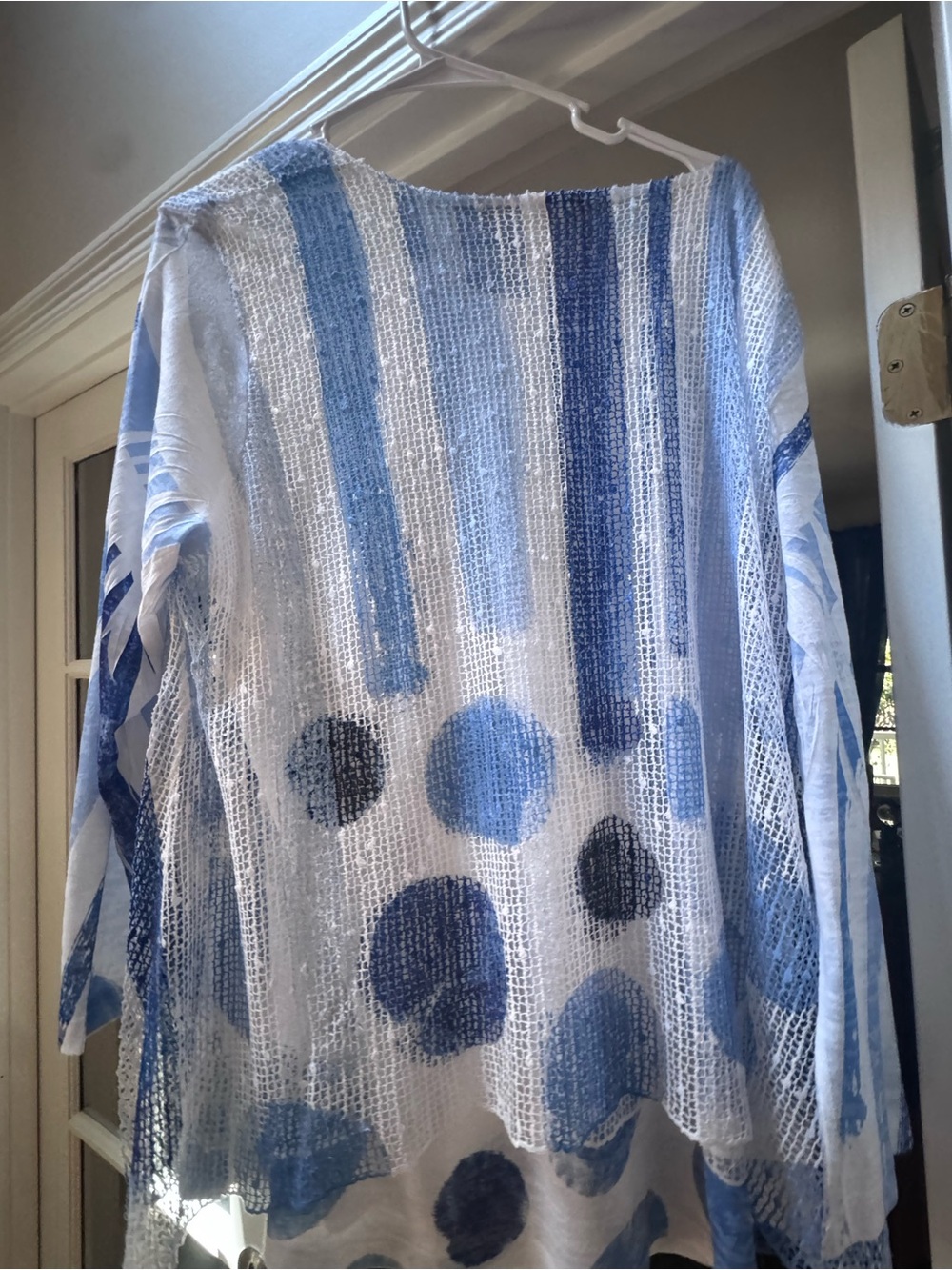 Light Blue & White Striped Sheer Knit Top